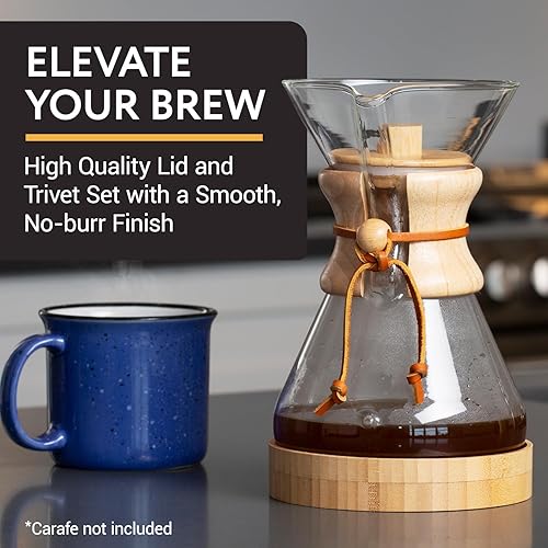 Miniatura 2 de IMPRESA Juego de funda para cafetera y salvamanteles de madera, compatible con 6 tazas y 8 tazas de Chemex, soporte para máquina de vidrio y tapa