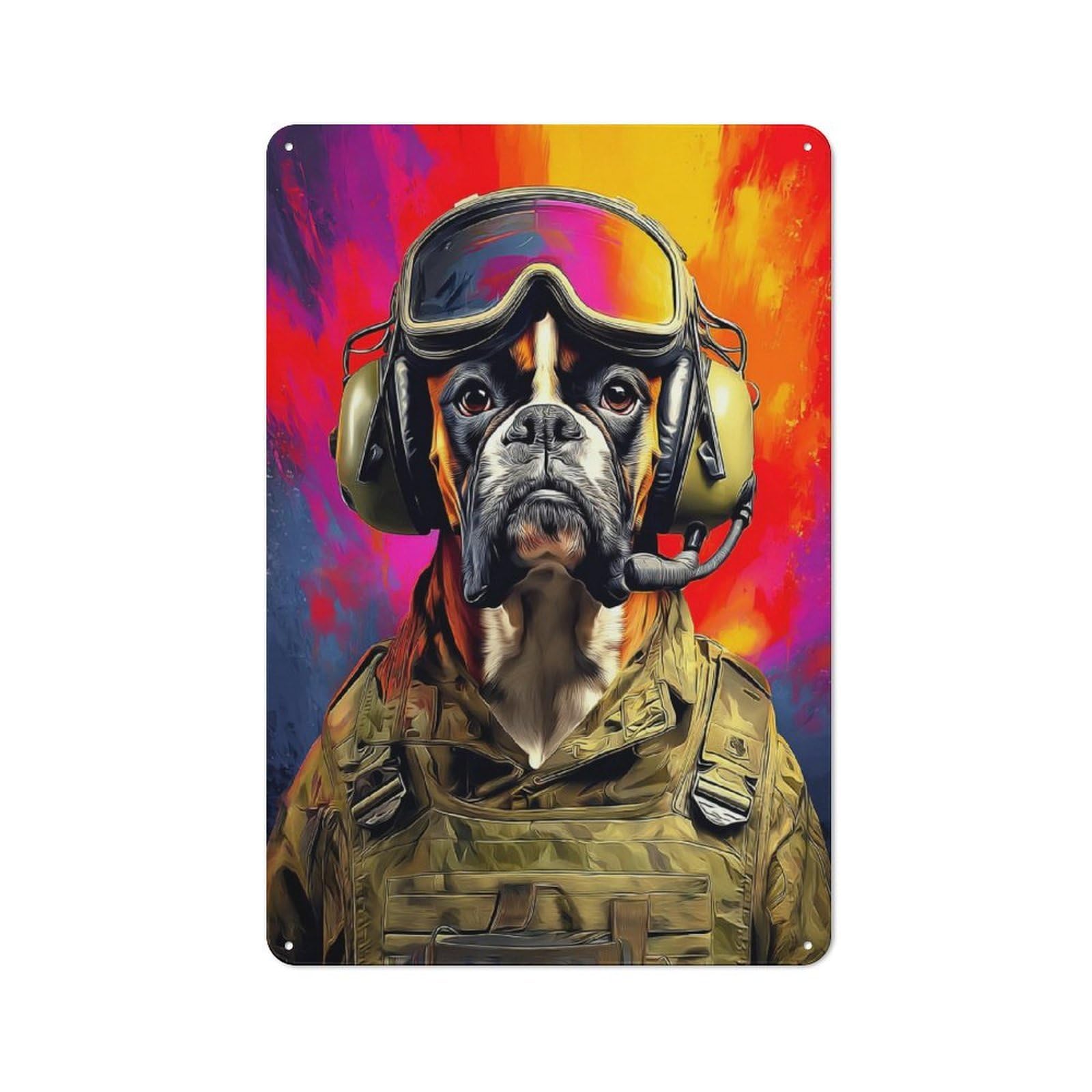 Junmoney Heroic Canine In Combat Gear Retro Metal Plaque 30X20cm Featuring Bistro Wall Plaque For Bakery, Diner, Cafe Or Family Room