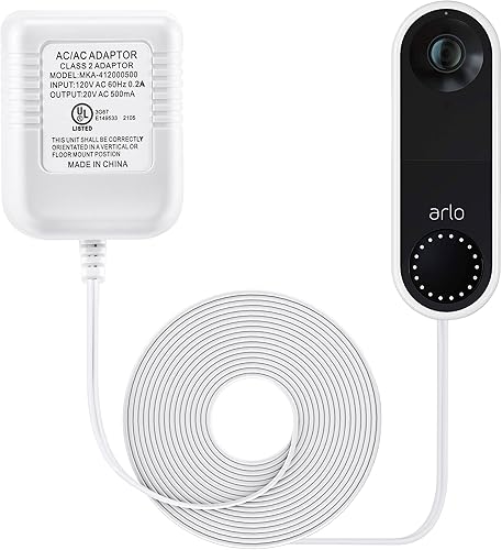 Transformador de 16-24 voltios, adaptador de corriente de cable C compatible con timbre de video Arlo, transformador certificado de 20 VCA 500 mA