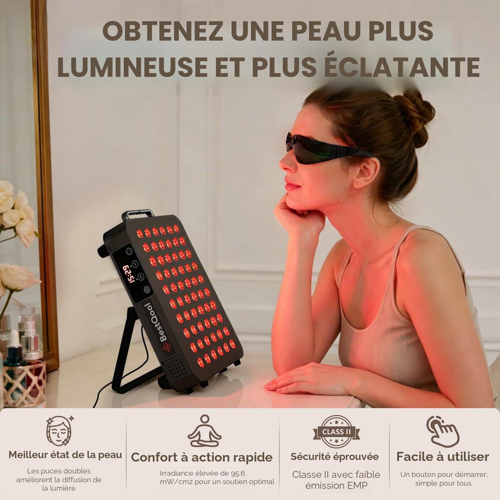 BestQool Appareil à Lumière Rouge – Dual-Chip 660nm & 850nm, Panneau Premium Haute Performance pour la Maison, 105W avec 60 LEDs