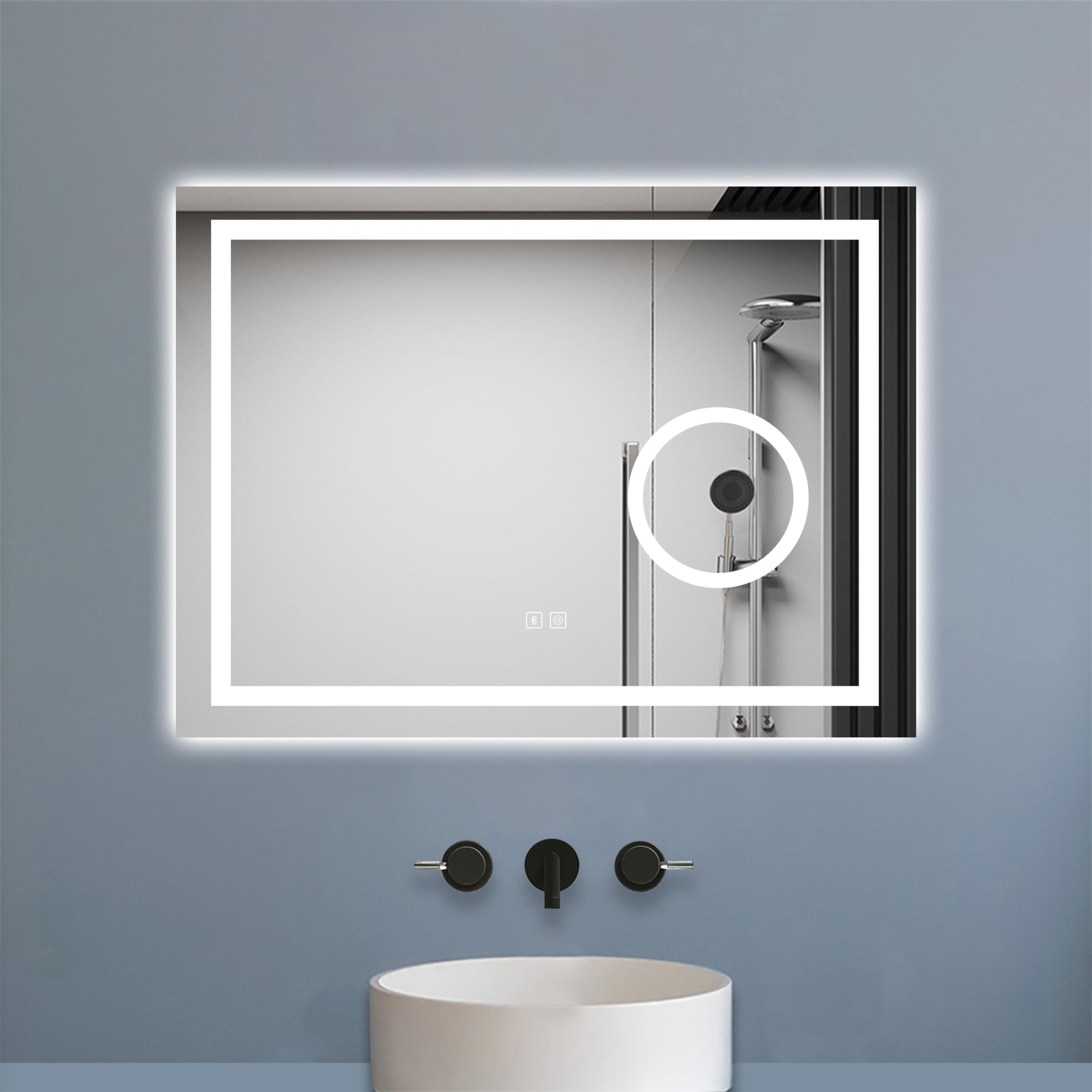 Biubiubath Espejo de baño LED 80×60cm + Espejo de Aumento + Bluetooth