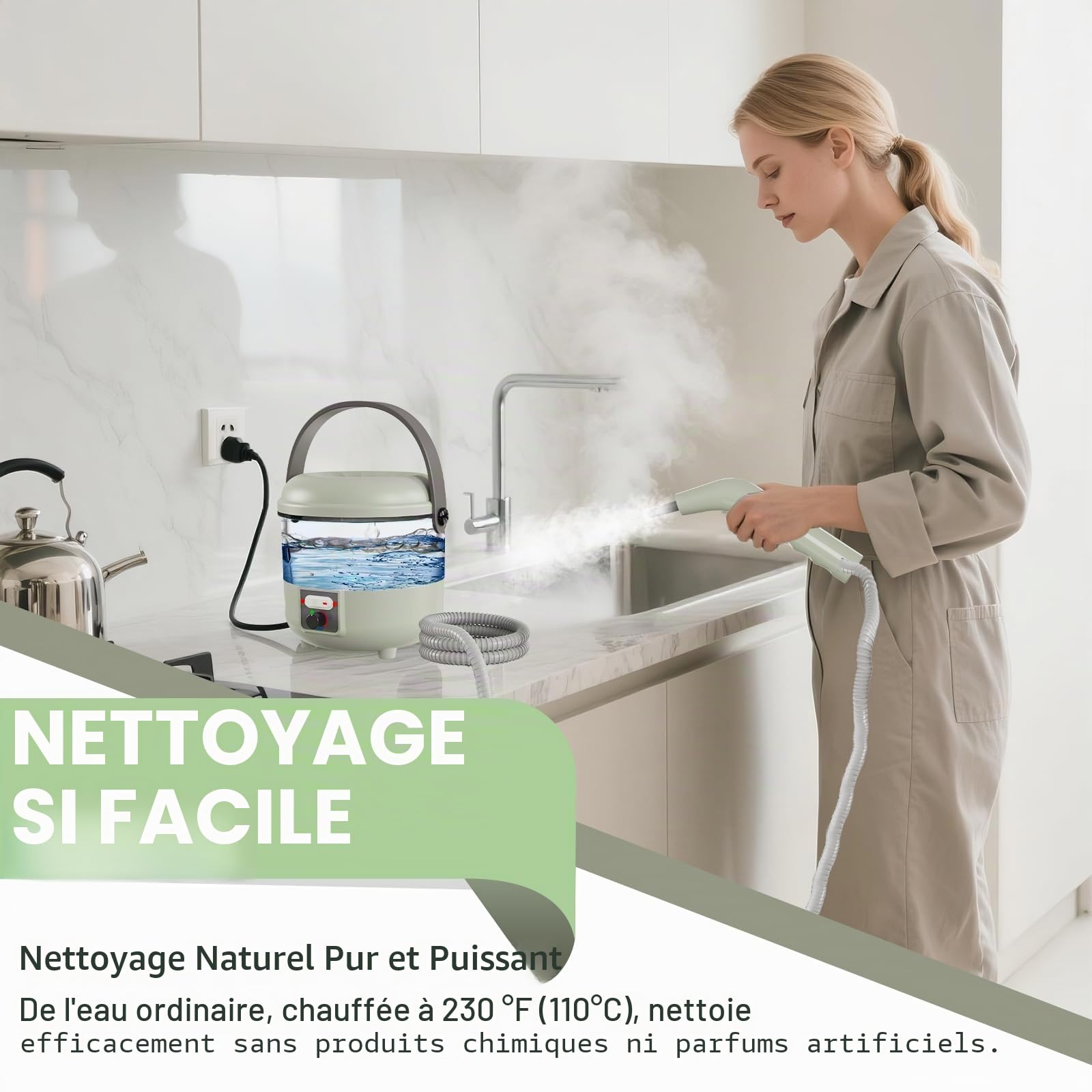 Nettoyeur Vapeur, 2500W Nettoyeur Vapeur Puissant avec 6 Brosses, Multi-Usages Steam Cleaner pour le Nettoyage en Profondeur des Tapisseries, Voiture, Cuisine, Salle de Bain, Carrelage