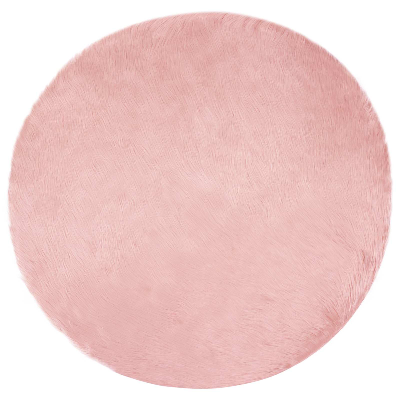 Tapis rond en fausse fourrure - Ø 100 cm - Rose - Imitation peau de mouton douce comme tapis de salon à poils longs - Tapis décoratif douillet en polyester pour intérieur confortable et