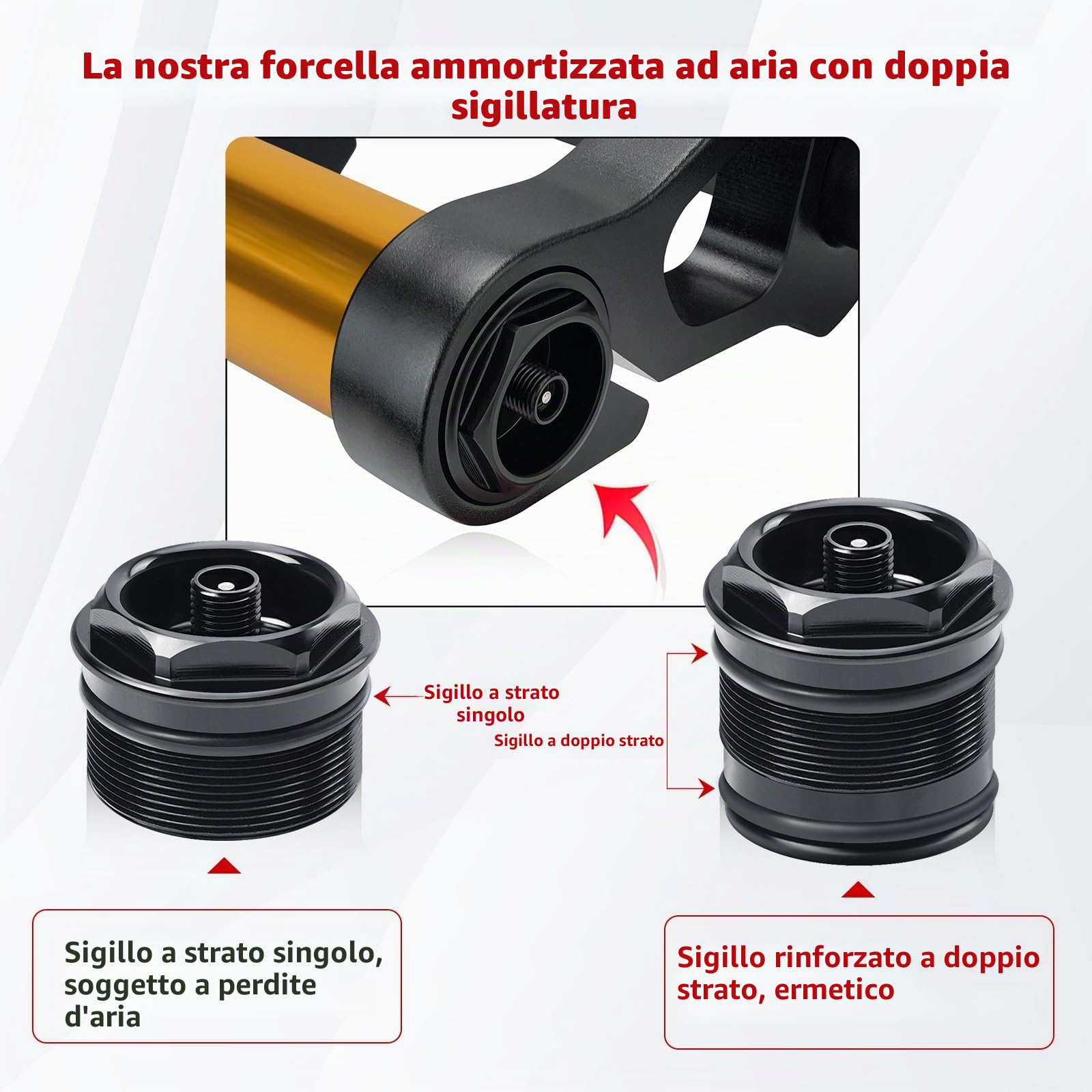 Forcella Anteriore Bici elettrica 26x4.0 Forcella Aria Fat Bike Forcella Mountain Bike BMX Dritta 1-1/8 MTB Bicicletta Freno Disco Escursione 190mm 2790g