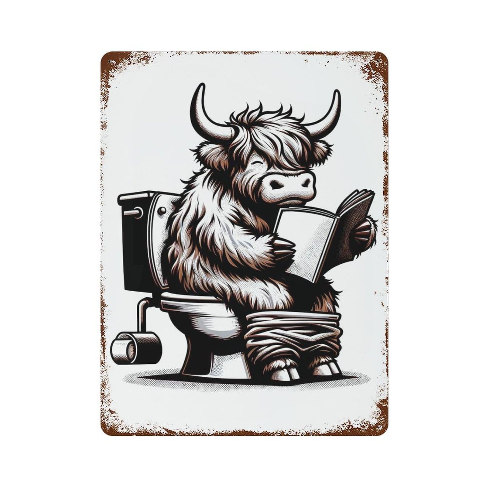 Garage Style Funny Toilet Cow Rusty Metal Tin Sign 15.7"x11.8", Farmhouse Wall Decor for Bar And Workshop