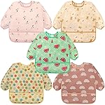Accmor 5 Pack Long Sleeve Bibs, Baby Smock Waterproof Sleeved Bib Smock for Baby Toddler 6-24 Months