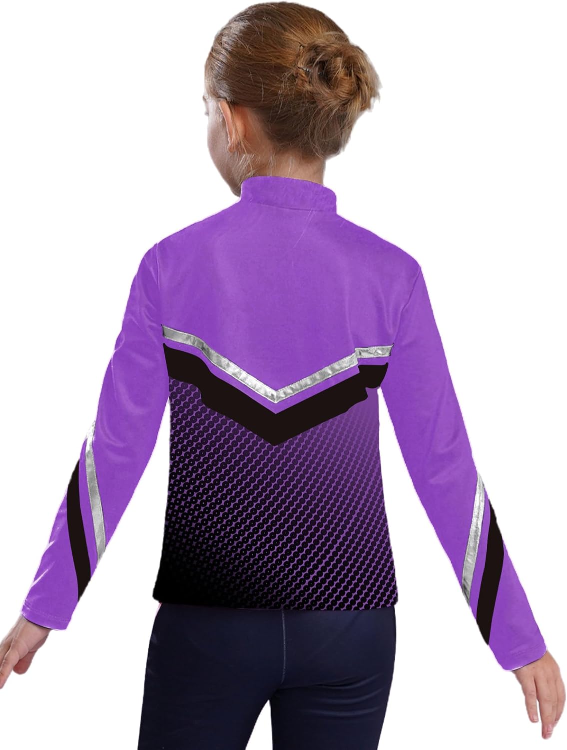 Jugaoge Kids Girls Gradient Dots Printed Figure Skating Jacket Zip Up Fleece Practice Ice Skating Sweatshirts
