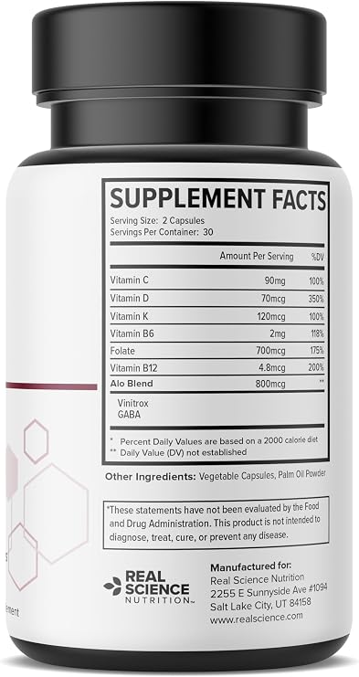 Real Science Alopecinol - All Natural Hair Growth Supplements for Thinning Hair & Scalp Support - with Vinitrox, GABA & Vitamins for Follicle Health & Nutrient Delivery - Made in USA, 60 Capsules