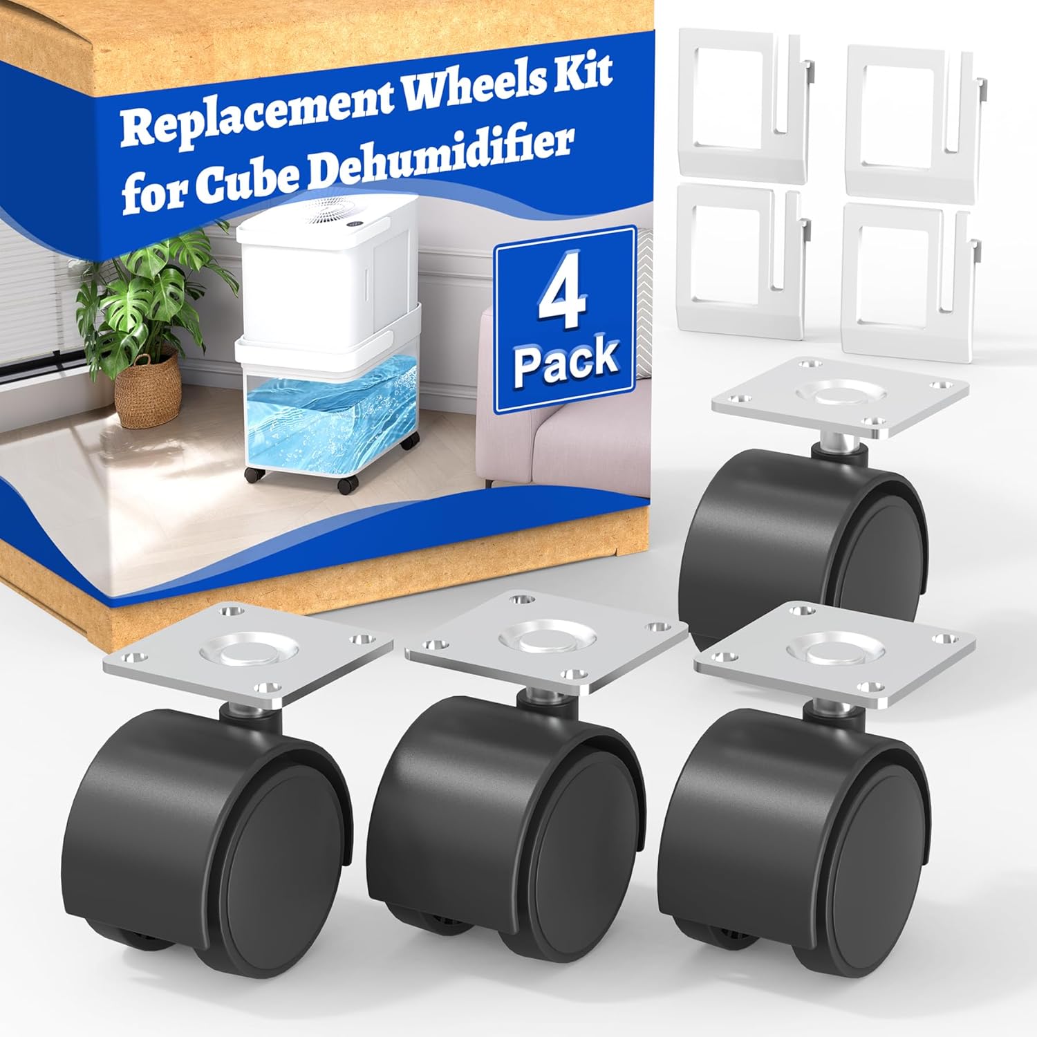 Dehumidifier Wheel Kit Compatible with Midea Cube Dehumidifier, Easy-Move Wheel Casters for Basement Dehumidifiers Mobilization, Replacement Wheel Accessories, 4 Pcs, Black