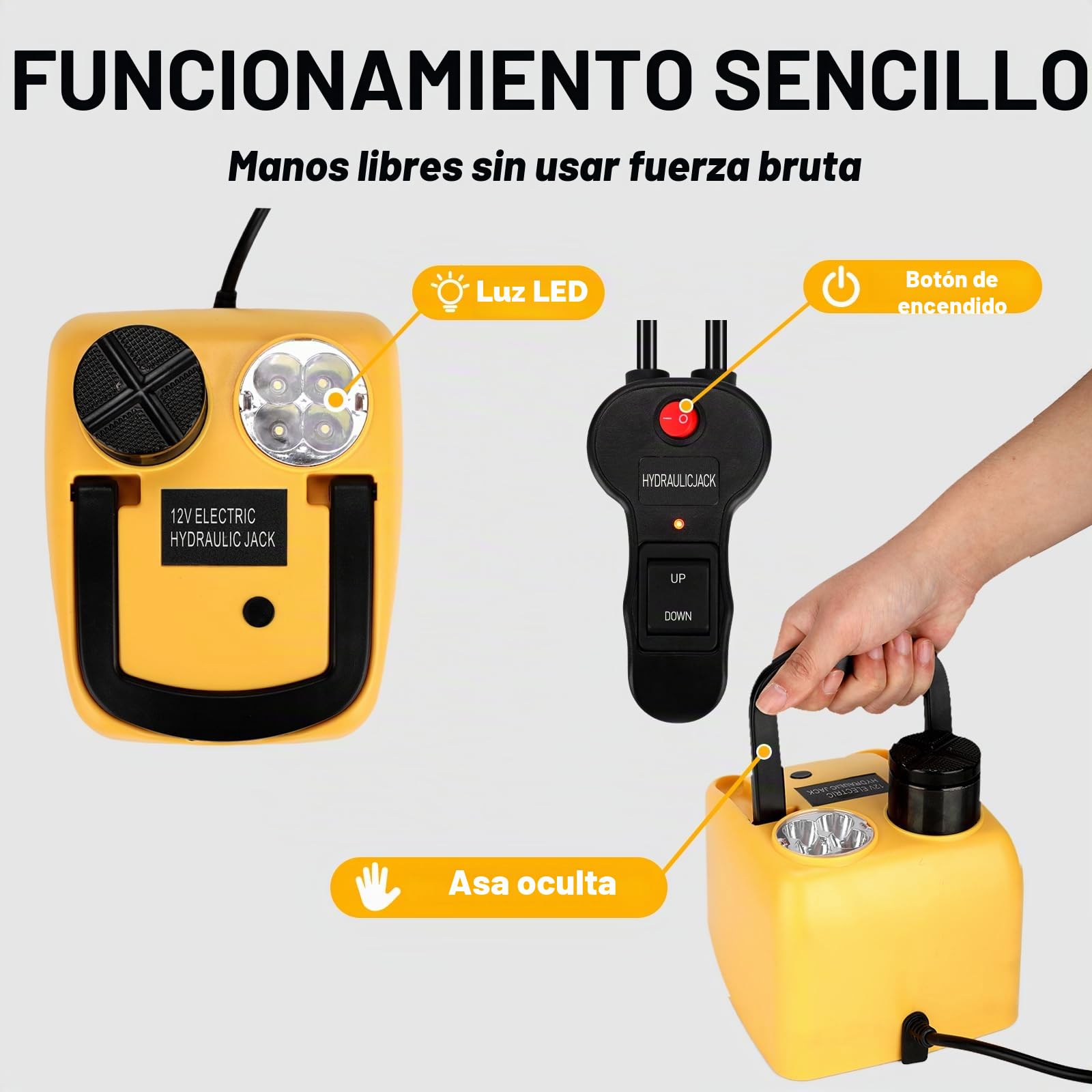 ROGTZ Kit de gato hidráulico eléctrico para coche, 5 toneladas, 12 V, elevador de vehículo ultra portátil con rango de 15,5-45 cm para reparación de SUV, sedán/camión, gato de piso para cambio de