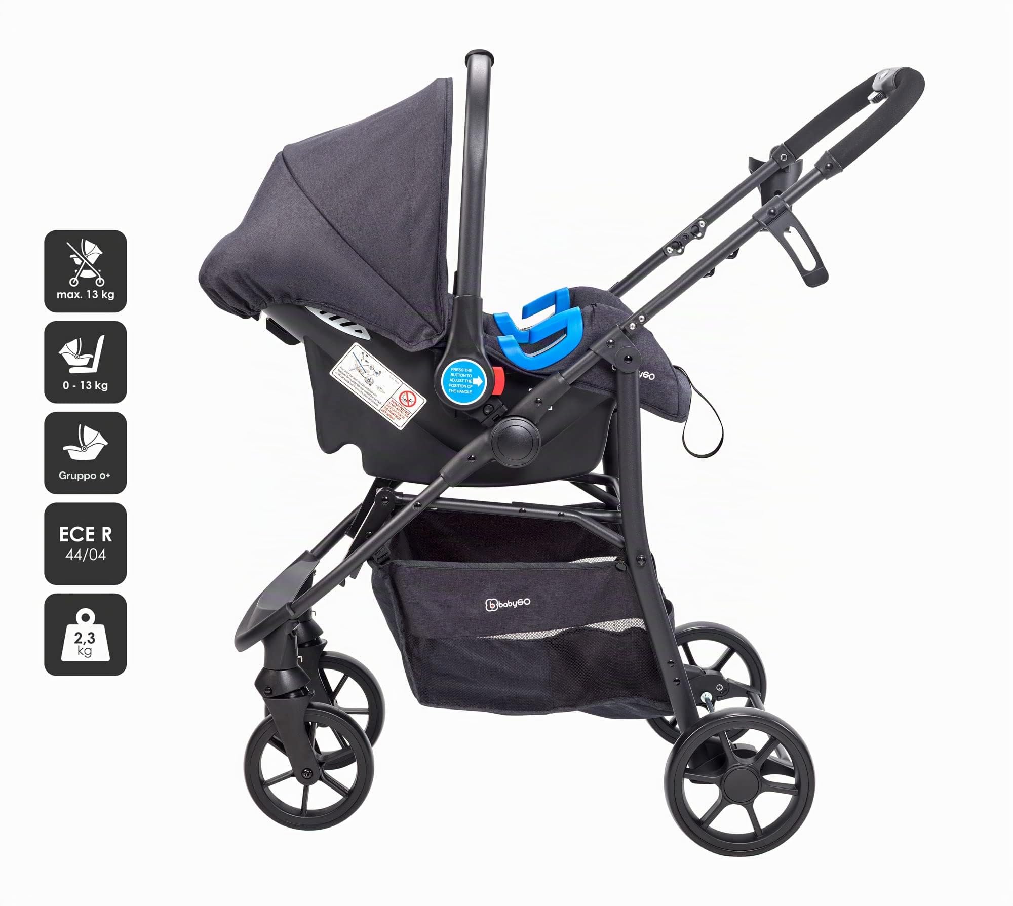BABYGO Passeggino 3 in 1 stile – Tappetino sportivo e vasca separatamente e seggiolino auto – Borsa fasciatoio/parapioggia/materasso – Rosa