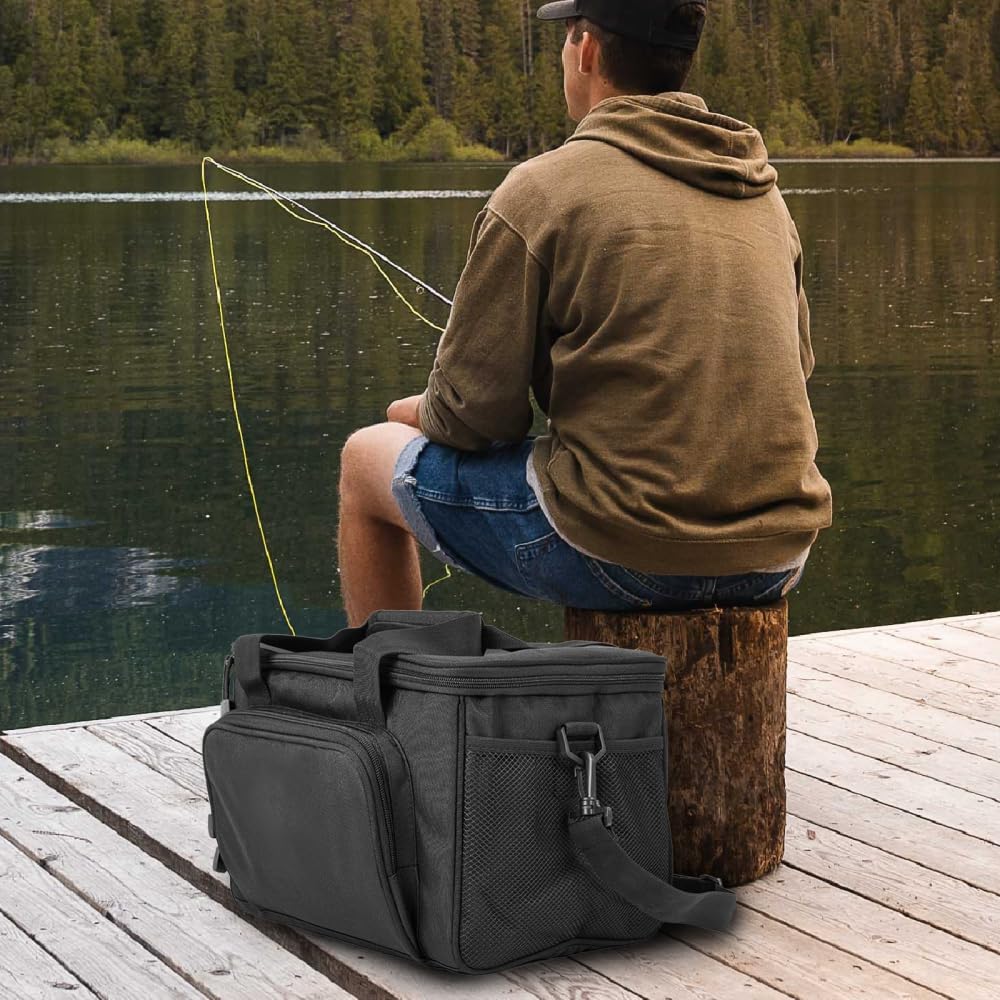 Bolsa para aparejos de pesca, con varios bolsillos, impermeable, para agua salada y agua dulce, Negro , Classique