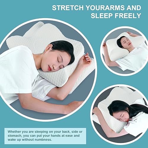 Miniatura 2 de Almohada cervical para aliviar el dolor de cuello, almohadas de espuma viscoelástica de contorno para dormir, almohada ergonómica con funda de