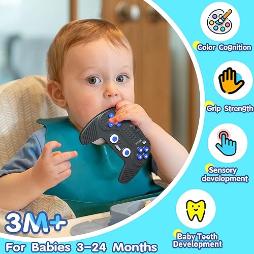 Miniatura 4 de Paquete de 2 juguetes de dentición con control remoto y controlador de juegos para bebés de 3 meses en adelante, juguetes masticables para niños y