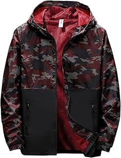 Caxndycing Bicycle Rain Jacket Men's Waterproof Foldable Softshell Jacket Large Sizes Thin Outdoor Autumn Wind Jacket Windbreaker with Hood Lightweight Breathable Hiking Jacket Colour Matching Rain