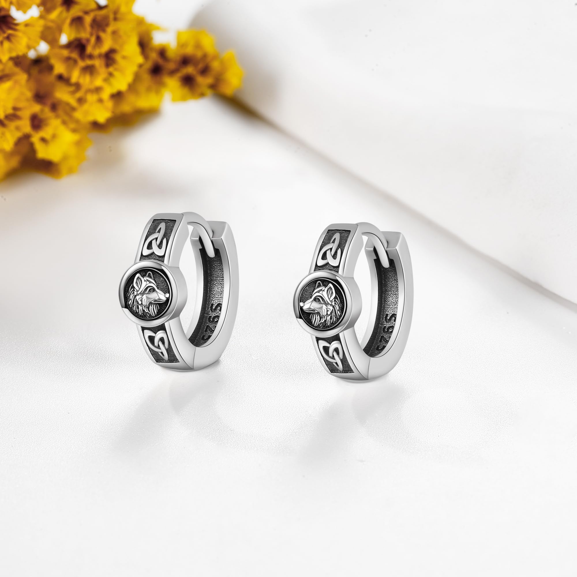 Wolf Ohrringe Sterling Silber Viking Creolen Ohrringe Keltischer Knoten Schmuck Geschenke für Männer Frauen