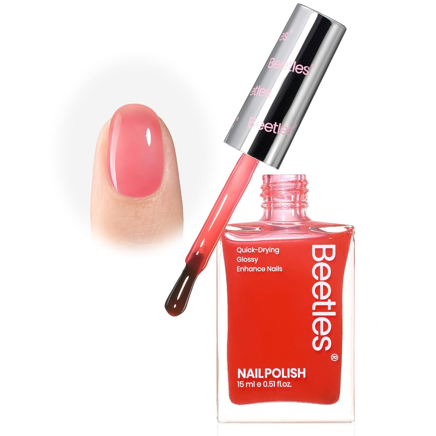 Beetles Nail Polish - Fast Drying Red Finger Nail Polish 15ml No UV Lamp Needed Nail Lacquer Manicure