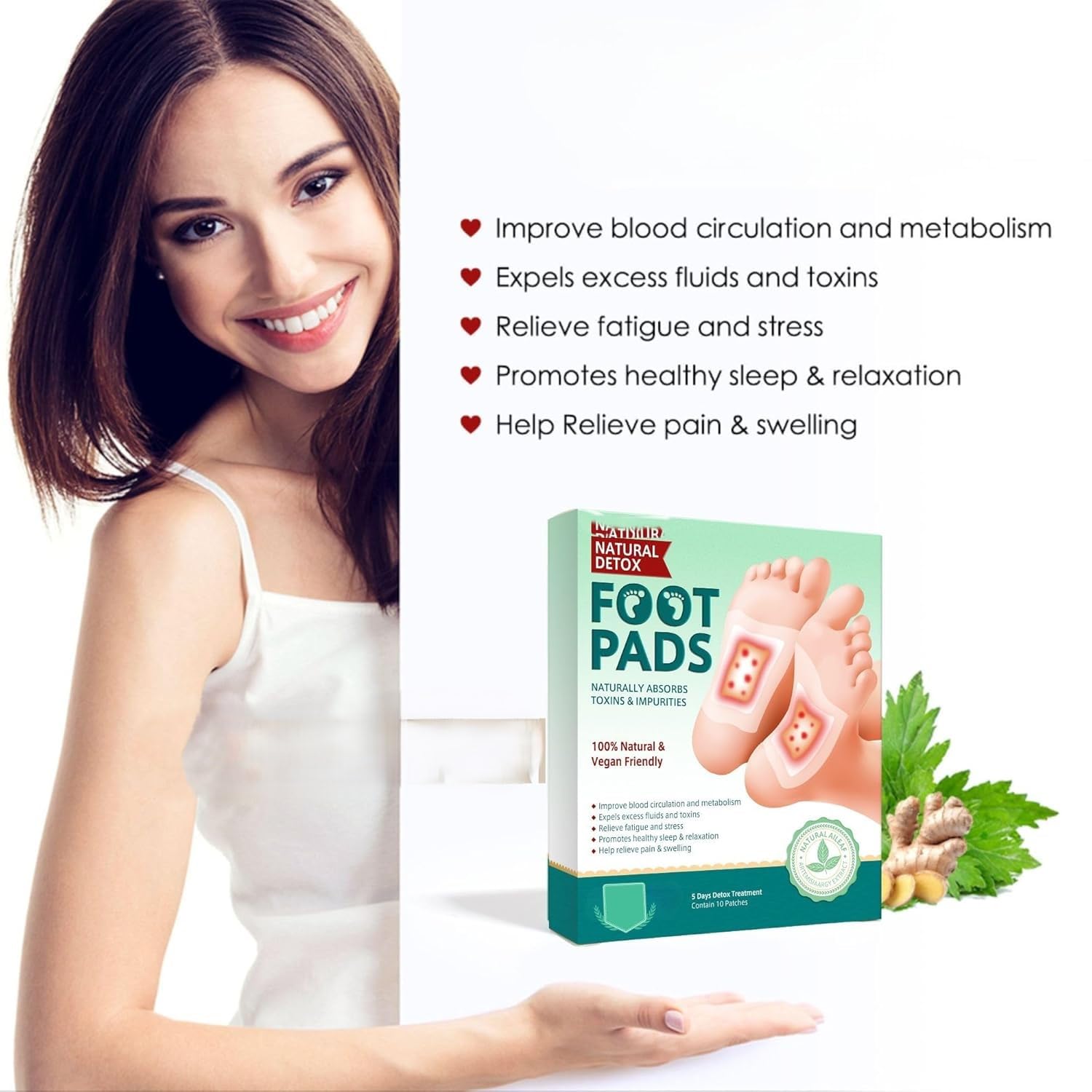REDITEX Foot patch Herbal And Gentle Ingredient (10 Pieces) Detox Foot Pads Natural Ingredients for Sleep Aid Pain Relief Toxin Removal with Bamboo Vinegar and Acupoint Micro-Massage Technology 3