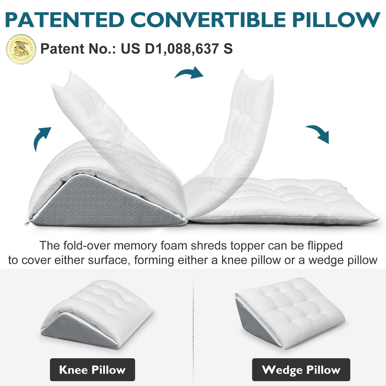 Condition photo showing New/Like New for shinnwa knee wedge pillow, patented convertible knee pillow for back sleeping, dual-layer memory foam triangle pillow for legs post surgery, knee support, leg elevation, back pain relief