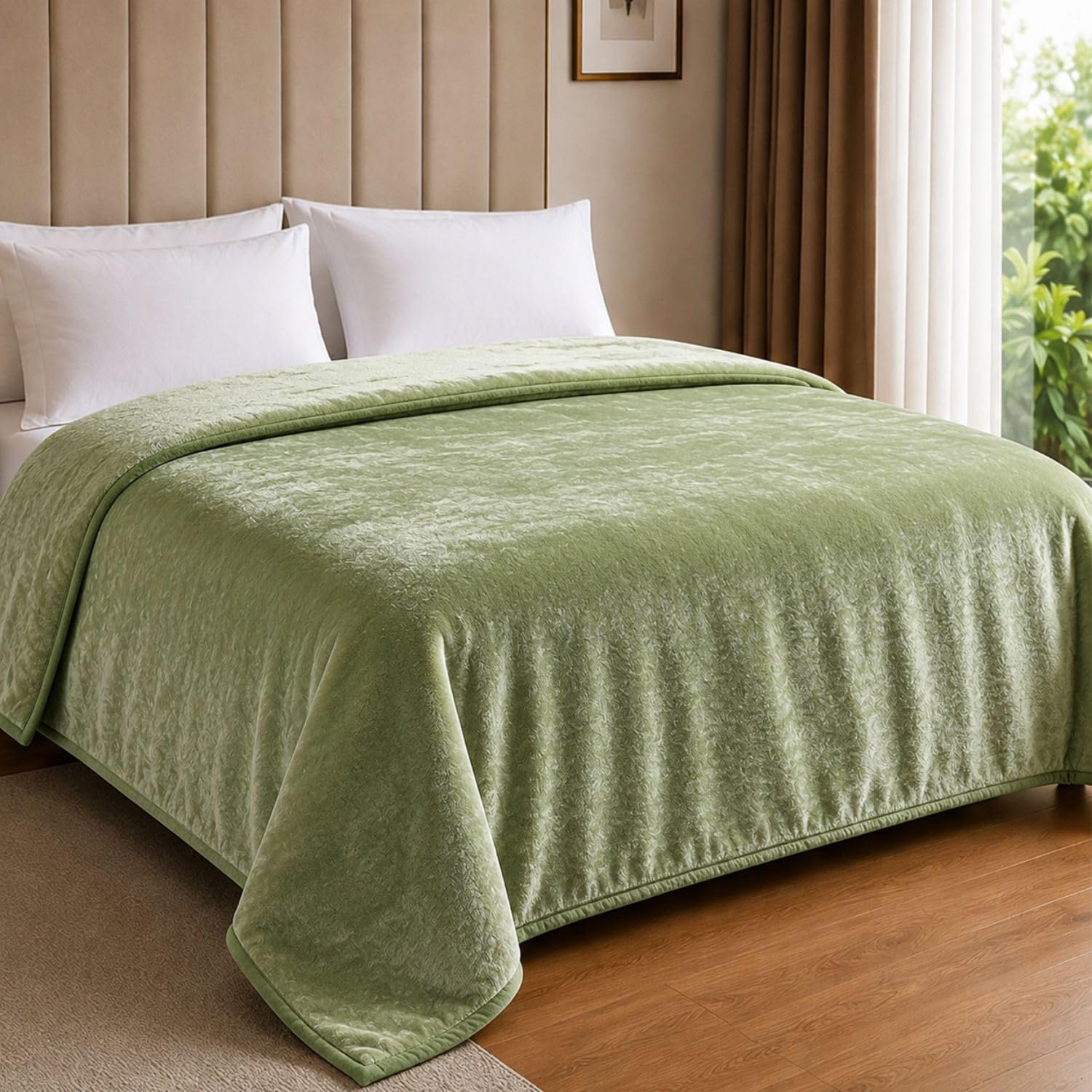 Single Flannel Blanket 150x230 CM | Ultra Soft Lightweight Plain Blanket | Warm & Cozy All Season AC Blanket | Fleece Throw for Bed, Sofa & Travel | Machine Washable - (Green Colour)-image-25