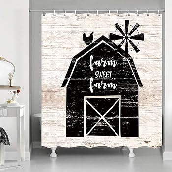 Amazon Com Nymb Farmhouse Animal Rooster Pig On Garage Barn Windmill Shower Curtains Funny Farm Cow With Rustic Red Truck On Retro Wooden Fabric Bathroom Shower Curtain Red Green Black White 69 W X