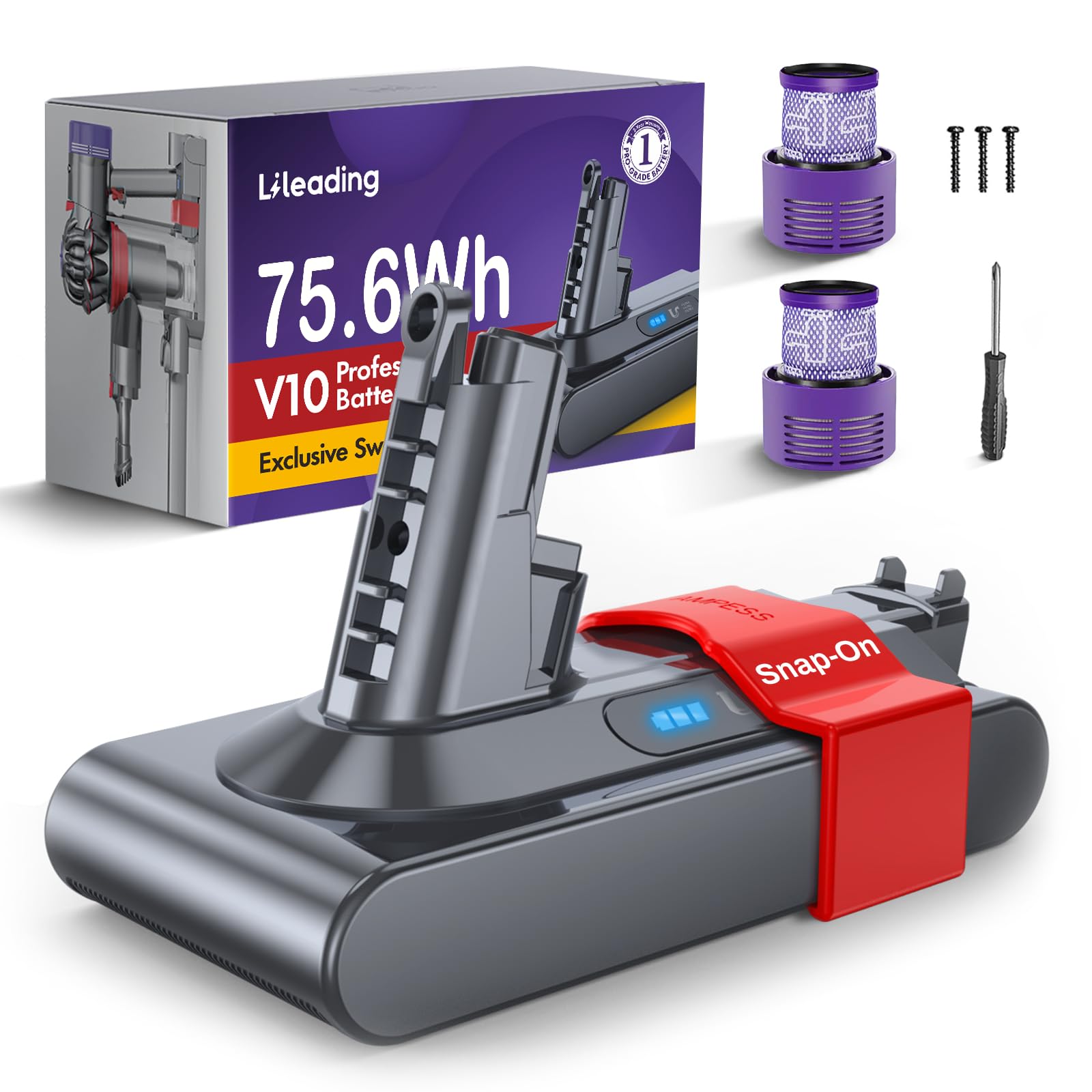 Exclusive Swapple 50 Min Runtime V10 Replacement Battery, Compatible with Dyson Animal, Absolute, Fluffy, Motorhead SV12 Cordless Stick Vacuum Cleaner, with 2 Filters