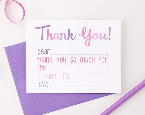 Miniatura 3 de FLAT Note Cards for Girls, Fill In Stationary for Girls. Fill In the Blank Thank You Cards for Girls, Your Choice of Colors and Quantity