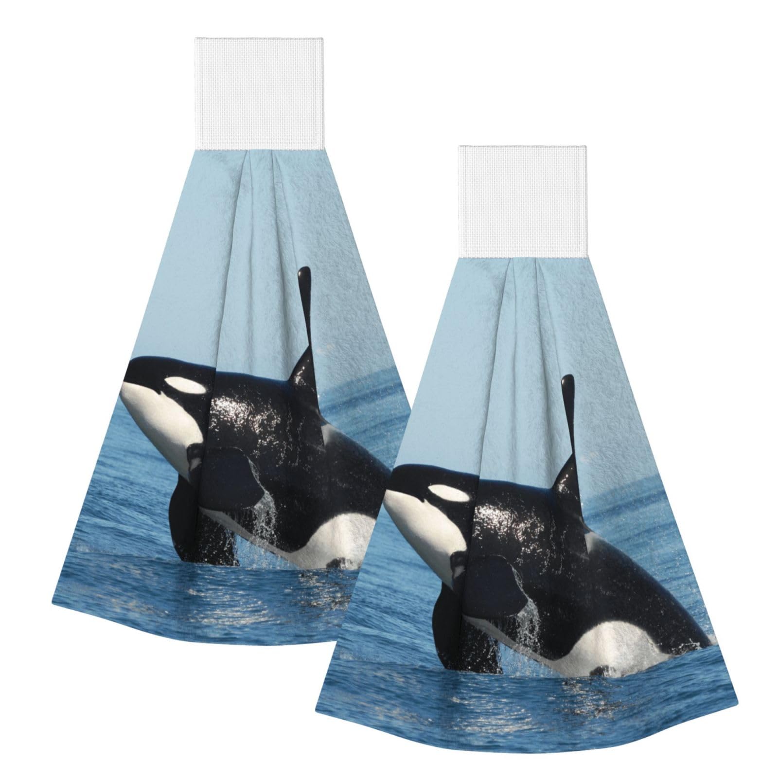 DOPKLNA Killer Whale Printed, 2 Pcs Hanging Coral Fiber Hand Towels for Bathroom, Absorbent Kitchen Towels