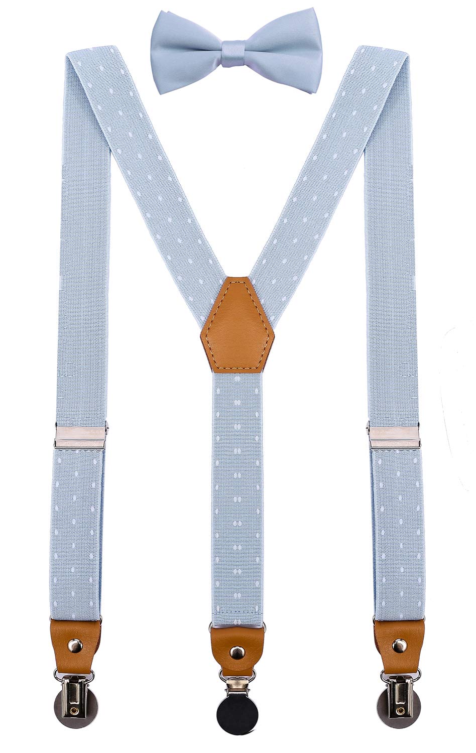 Men's Boys' Suspenders and Bow Tie Set Adjustable with Round Metal Clips