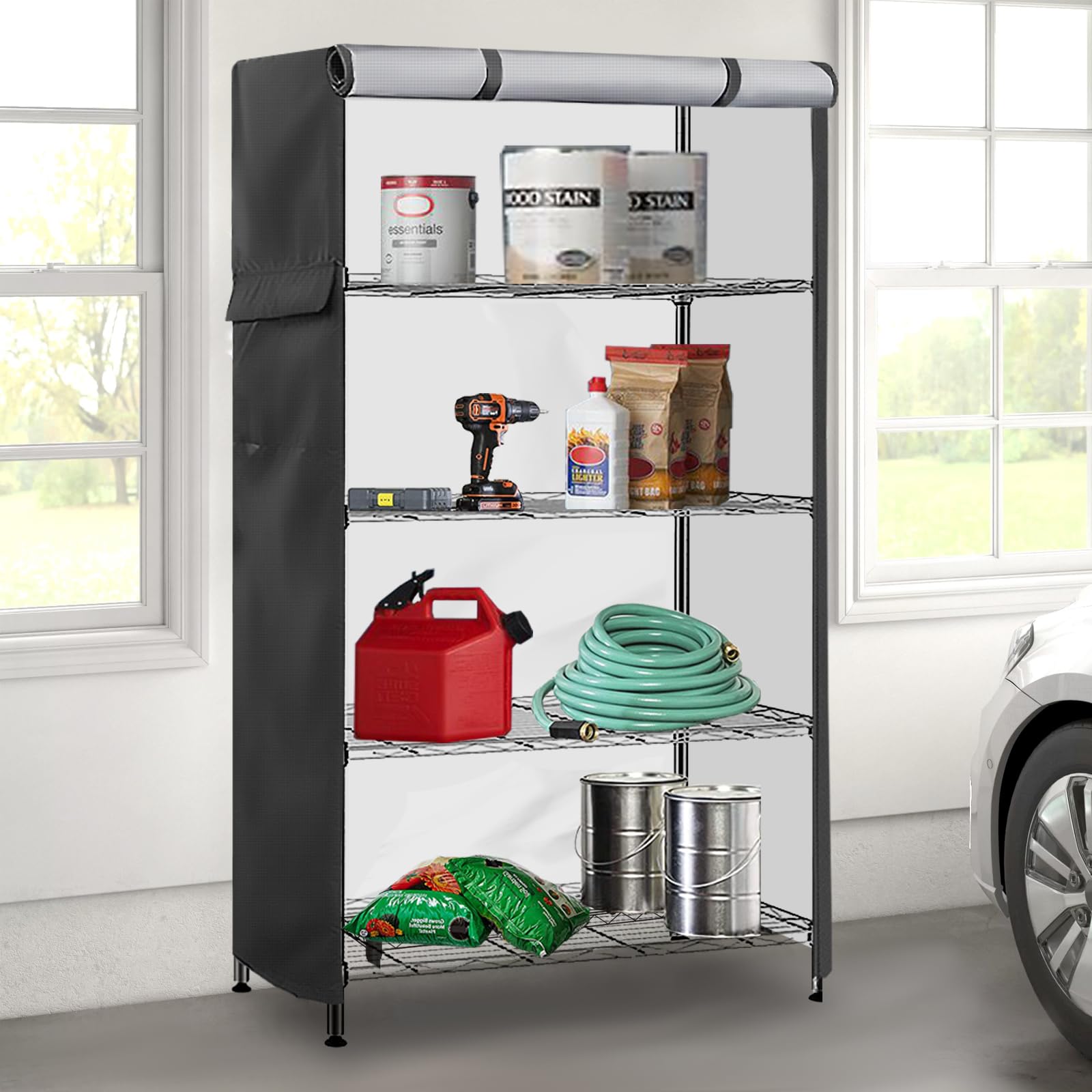 Lagerregal-Abdeckung, strapazierfähig, 600 D, 91,4 cm B x 45,7 cm T x 182,9 cm H, staubdicht, wasserdicht, Regalabdeckungen für Drahtregale, Lagerregalabdeckung mit Reißverschluss