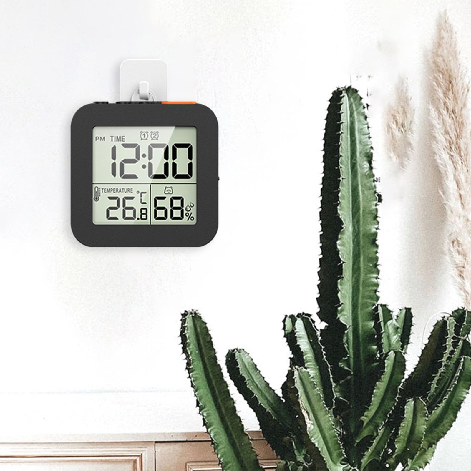MagiDeal Horloge numérique Salle de Bain réveil Affichage LCD température thermomètre hygromètre 2 Crochets Noir