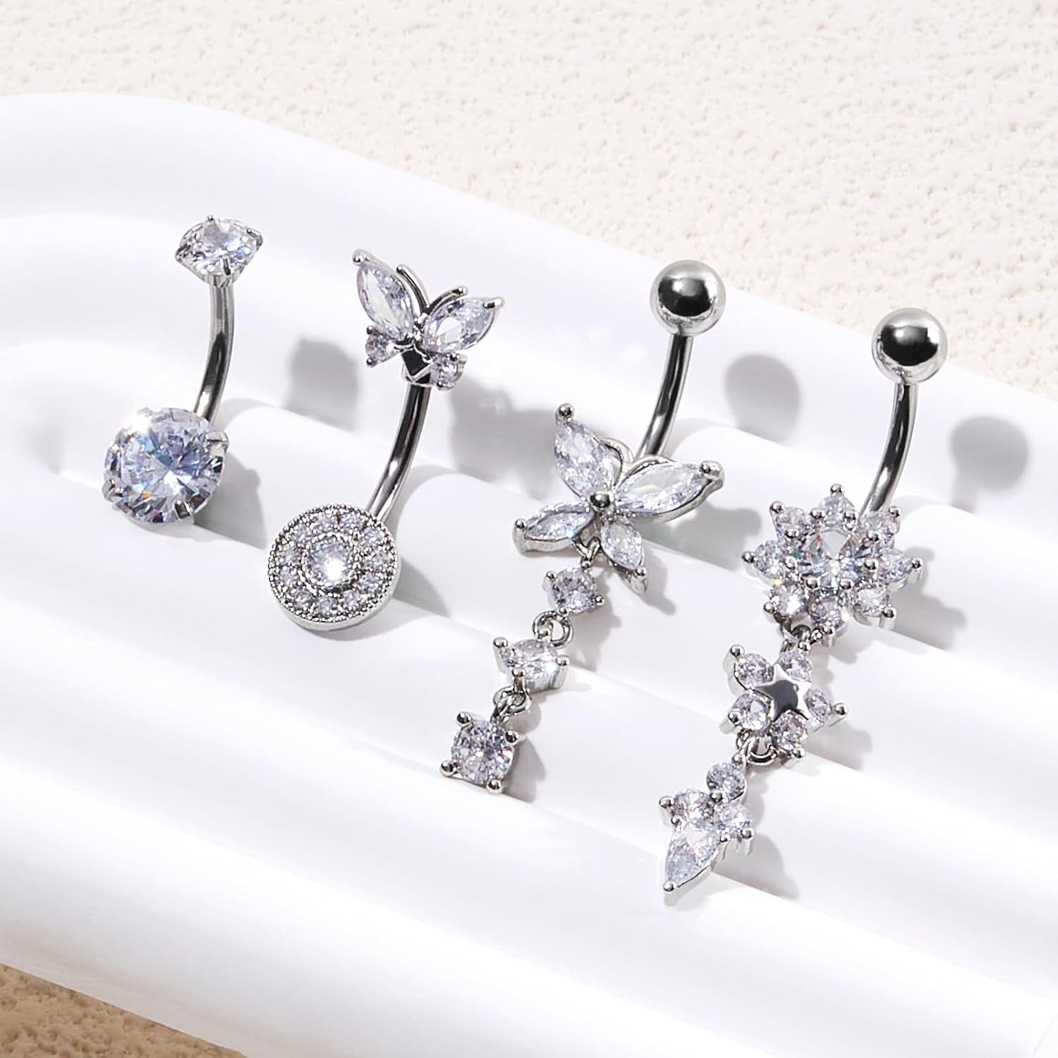 4PCS Belly Button Ring 14G 1.6MM Stainless Steel Dangle Belly Rings Clicker Belly Piercing Navel Rings for Women - Image 3