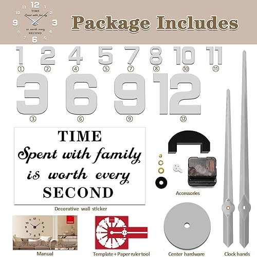 Miniatura 5 de Vangold moderno reloj hágalo usted mismo sin armazón grande para pared con espejo 3D adhesivo grandes relojes para decorar el hogar y la oficina