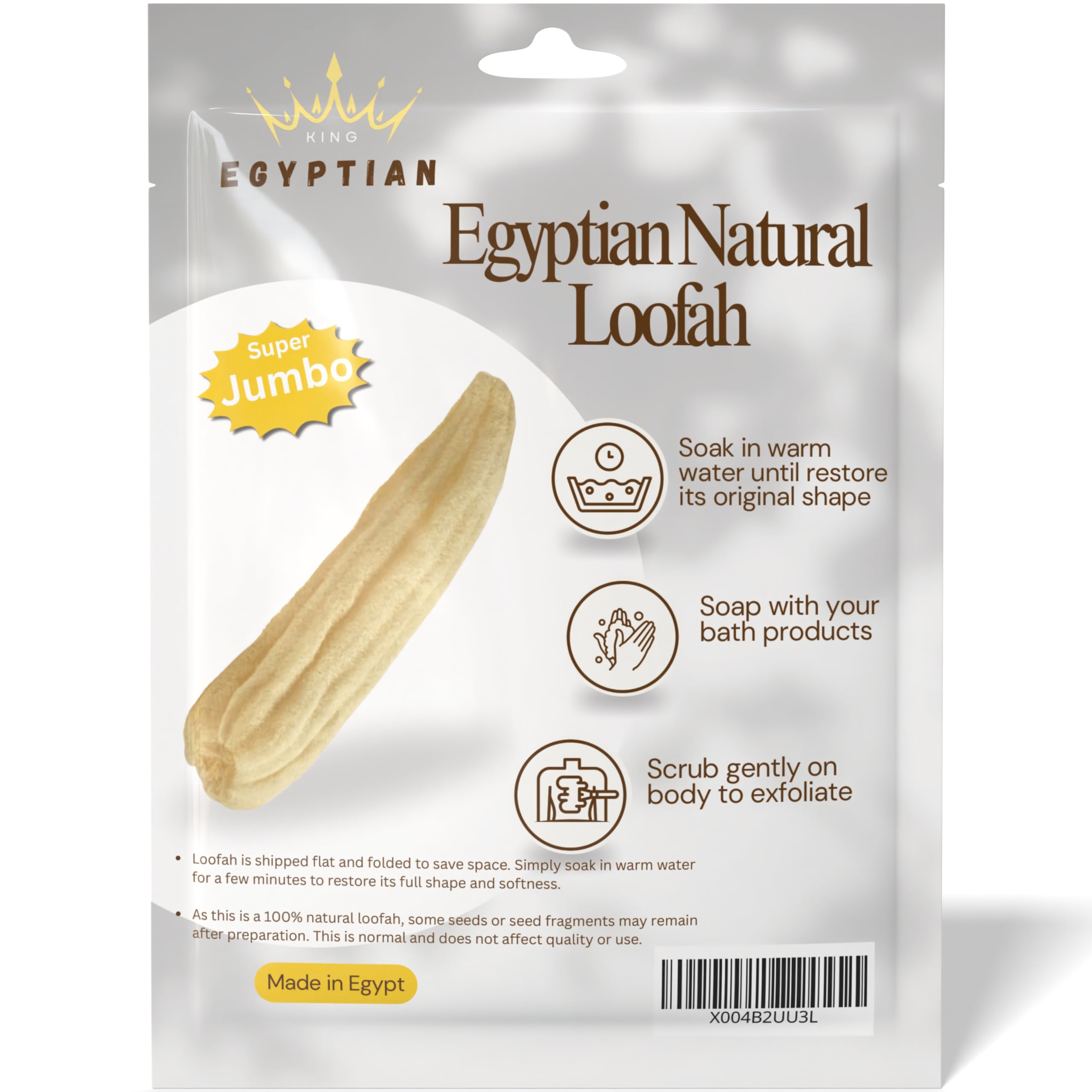 Esponja exfoliante de lufa egipcia 100 % natural y orgánica para ducha, esponja de lufa natural, para hombres y mujeres (Super Jumbo de 26 a 30 pulgadas)