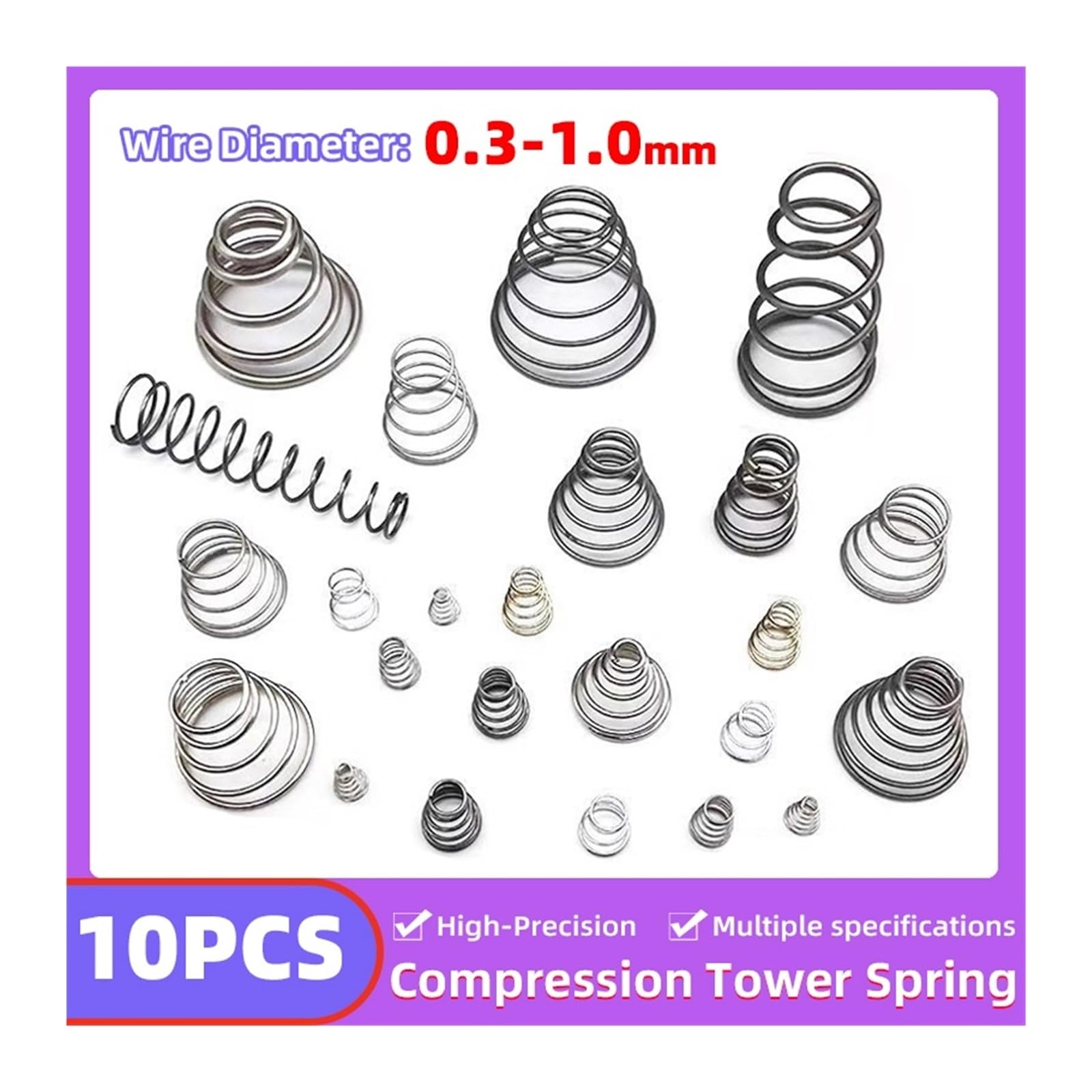 Kegelförmige Druckfeder 10 Teile/los Turm Federn Konische Druckfeder Kegel Druck Draht Durchmesser 0,3-1,0mm Höhe 5-30mm(1.0x10x12x25mm)