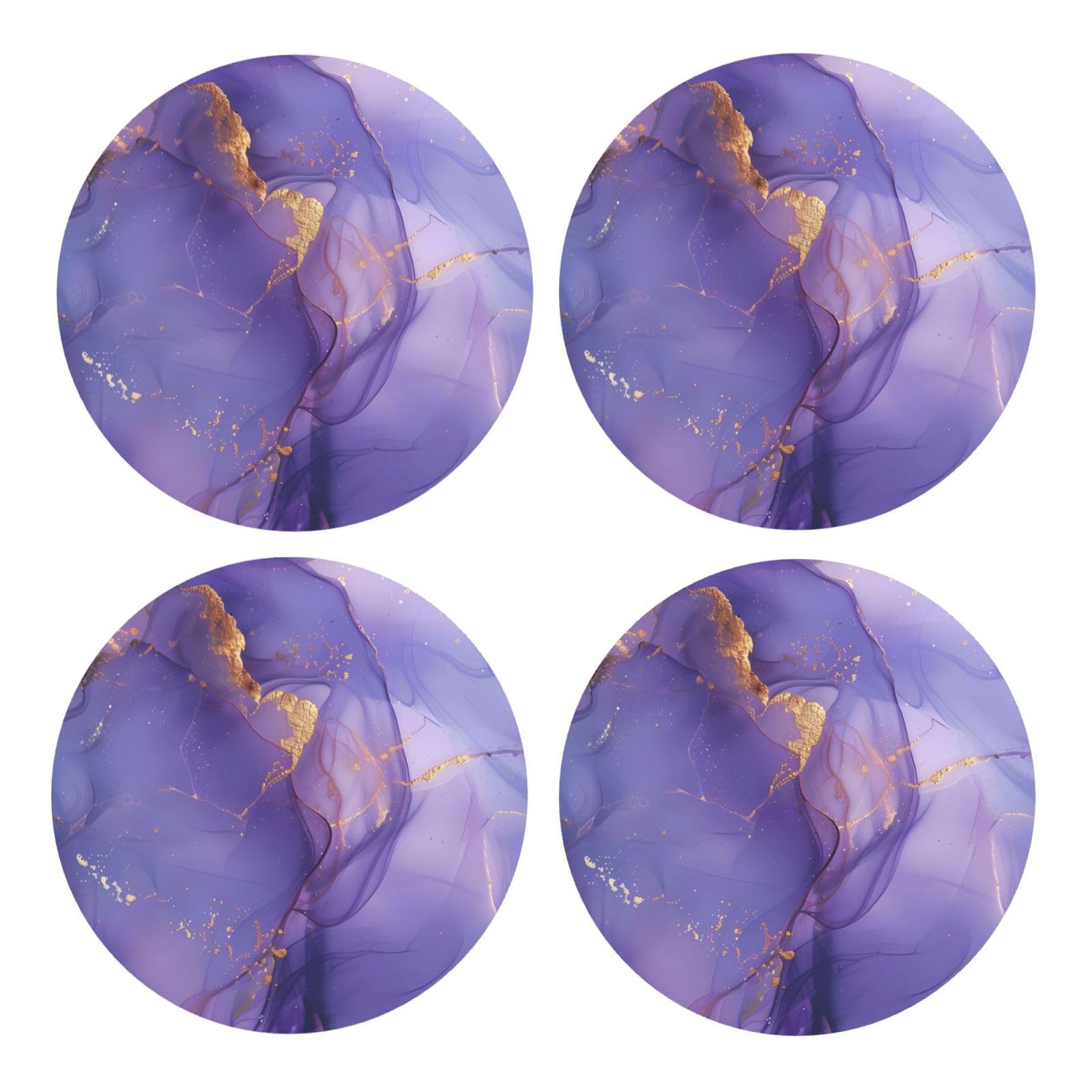 Bedbliss Marble Purple Printed rounded Coasters for Drinks Absorbent, 4 Pack Tea Coffee Wooden Coaster Set, Lightweight and Heat-Resistant Coasters with Cork Base for Protection Home