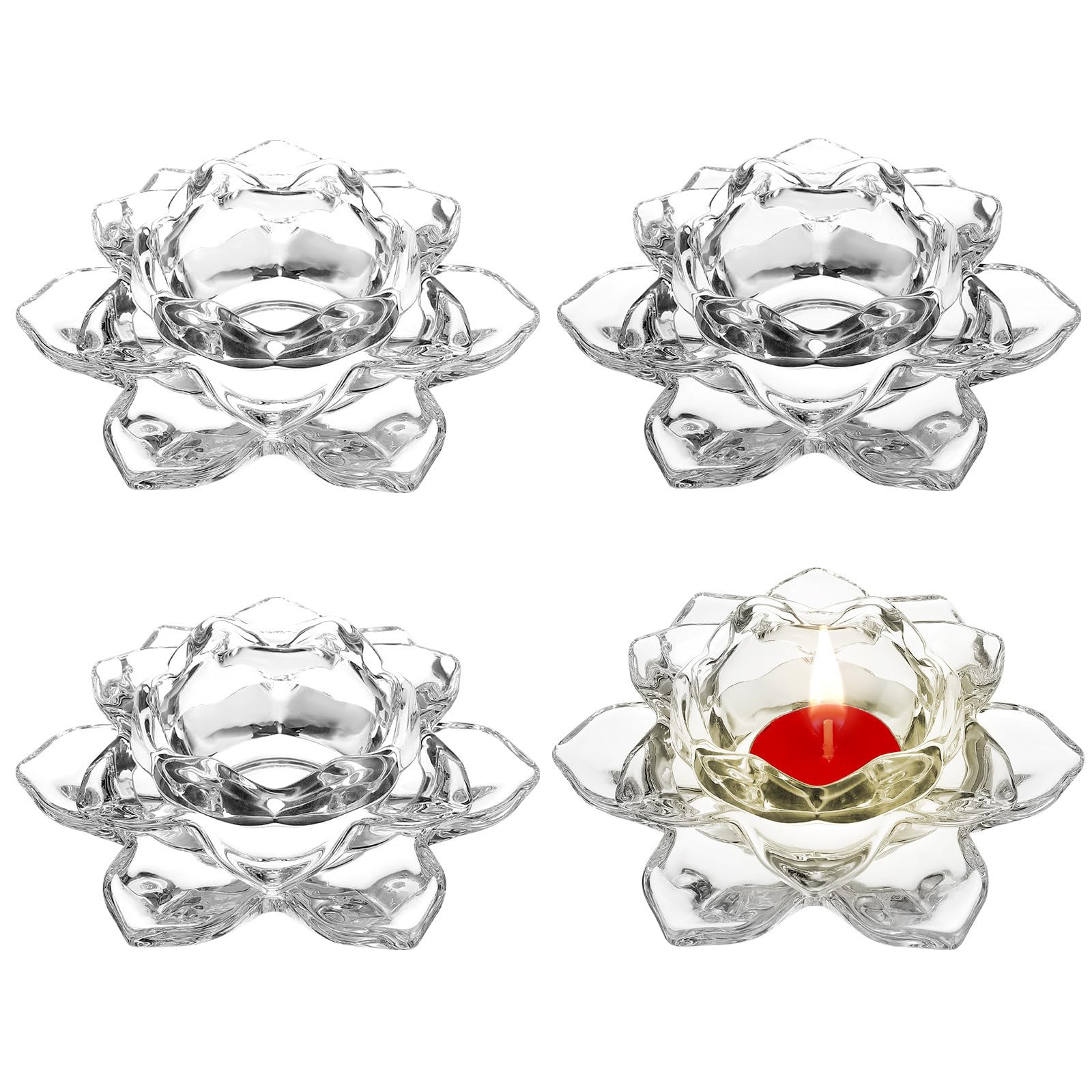 4 Stück Glas Kerzenhalter in Lotusblumenform, für Zuhause