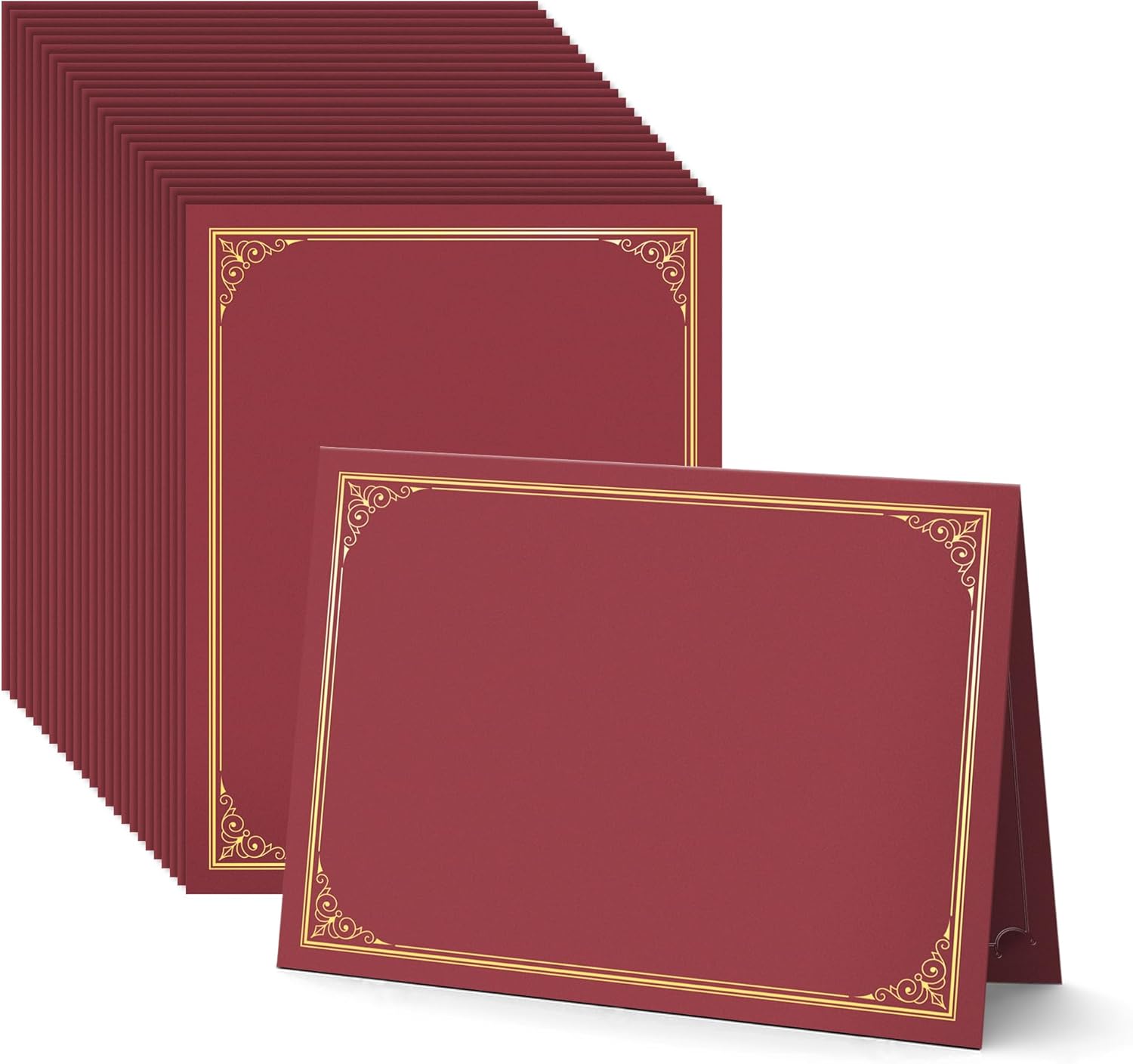 BELLE KR® Red Certificate Holders 8.5 x 11, 50 Pcs - Used as Award Certificate Folders with Gold Foil Border for Letter Size 8.5" x 11" Certificates, Awards, Documents and Diplomas