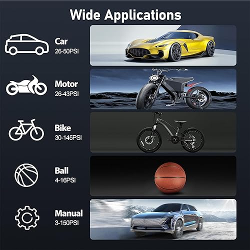 Miniatura 2 de Inflador de neumáticos, compresor de aire portátil de 150 PSI, bomba de aire eléctrica portátil para neumáticos con medidor de presión digital,
