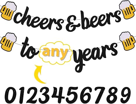 Cheers 21 30 35 40 50 60 70 80 90 Years Banner Happy Birthday Decorations for Men Women Him Her Any Years Old Birthday Anniversary Party Supplies Sparkle Black Decor