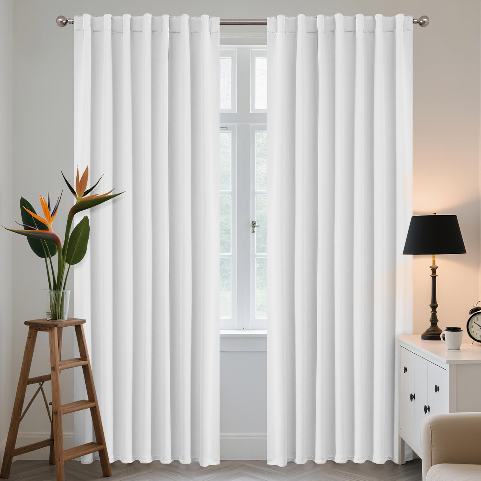 Joydeco Tende Oscuranti per Interni 2 Pezzi L 140 x A 260 CM, Tenda Termiche con Passanti Nascosti per Soggiorno Moderne Cameretta Bambini Camera da Letto Blackout Curtains, Bianco