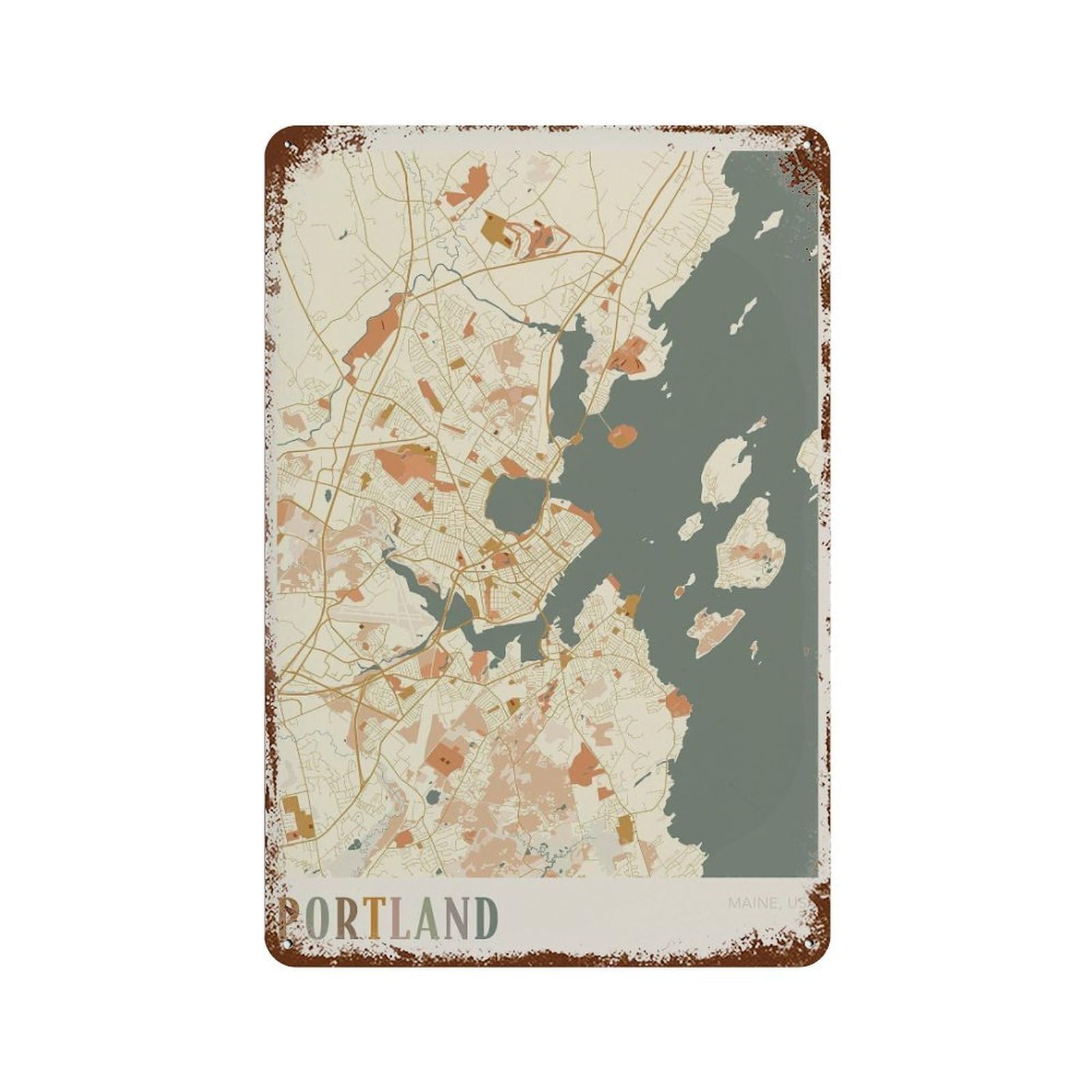 xiaoxiaoshen Portland Map Maine Travel Gift Boho Decor Wall Decor Art Metal Tin Poster Modern Home Decor Art Home Bar Shop Decorations Vintage Sign 30x20cm