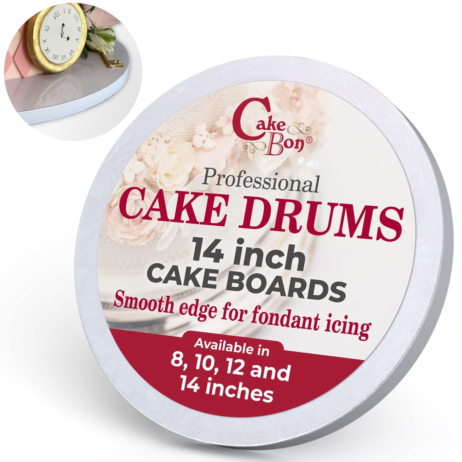 Cakebon Cake Boards 14" White Round Cake Drums 1/2" Thick Smooth Edge 6Pack