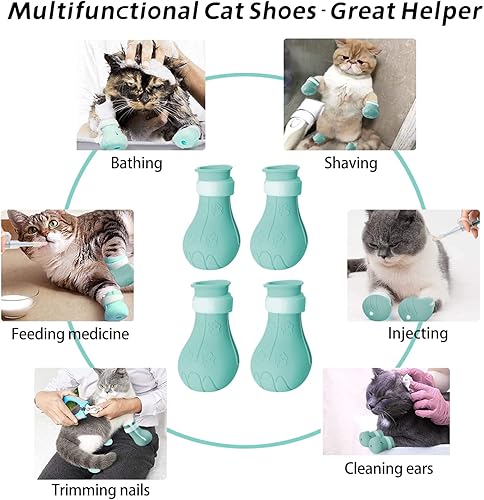 Miniatura 5 de Cubiertas de garras de gato, zapatos antiarañazos, protectores de patas de silicona ajustables para aseo y baño, evita arañazos (verde)