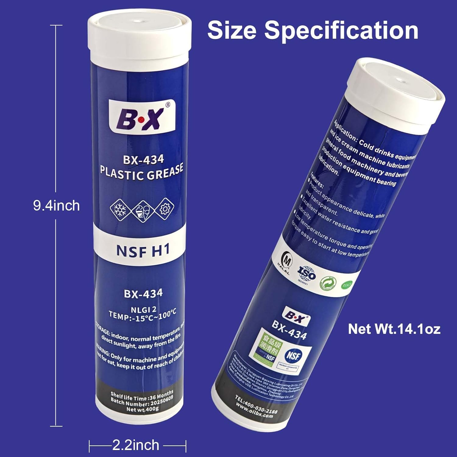 BX-434 NSF H1 Food Grade Plastic Grease 14.1oz 1 Pack | Industrial Lubricant for Food Processing Equipment | Ice Cream Machines, Conveyor Bearings, Beverage Lines | NLGI 2 | -15°C to 100°C