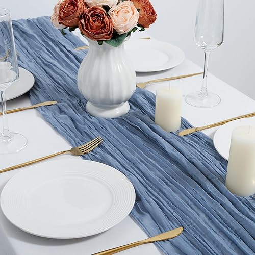 Miniatura 6 de Paquete de 6 manteles largos de gasa de 35 x 120 pulgadas y 10 pies de gasa romántica para bodas, recepciones, despedidas de soltera, festividades,