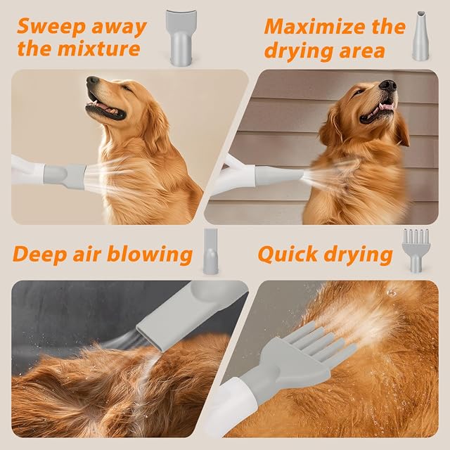 Foto 3 de 8 de Nobleza Pet Blower Secador para Perros Profesional 2000W, Secador de Pelo para Mascotas con 4 Boquillas