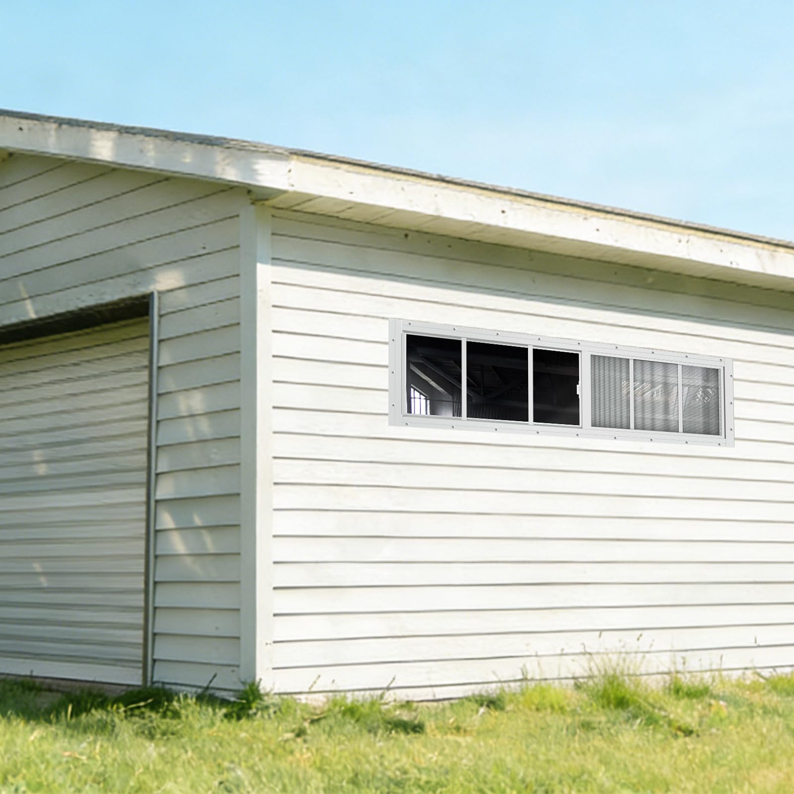 Condition photo showing New/Like New for yuzzy shed windows 2 pack, 10"x29" sliding windows transom window with tempered glass and removable fiberglass screen for shed, chicken coop, playhouse, household, garage, barns (white)