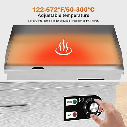 Miniatura 4 de Plancha eléctrica comercial de 18 pulgadas, plancha eléctrica de hierro fundido con material de acero inoxidable y antiadherente, plancha comercial