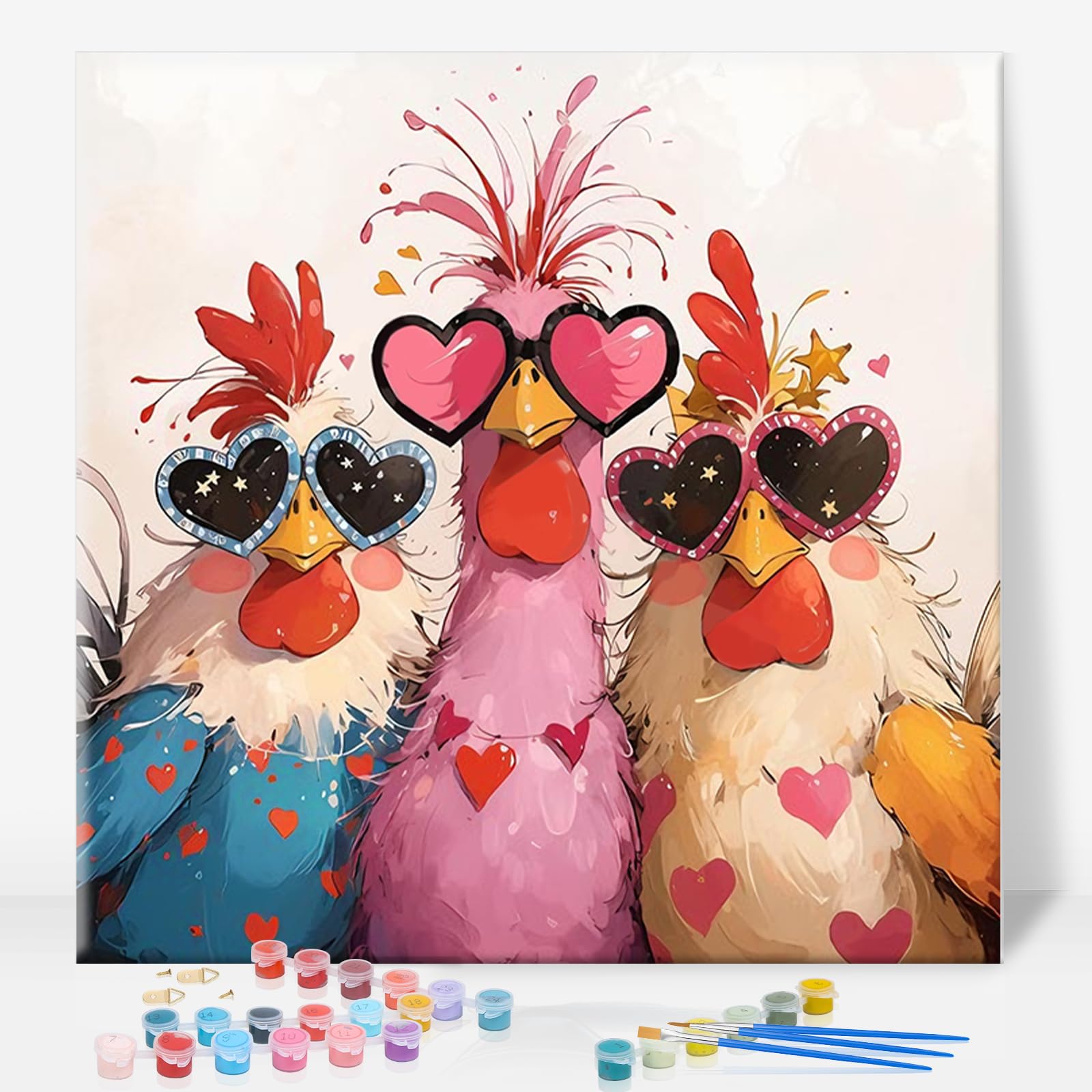 Geeheiy Trtdopf1p204 Paint By Numbers For Adults With Frame, Chicken Painting Kit, 10X10 Inch